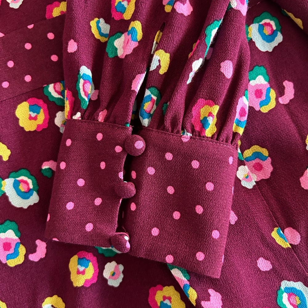 Boden Burgundy Floral Long Sleeve Dress - Picture 7 of 11